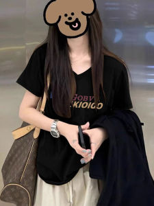 เสื้อยืดคอกลมแขนสั้นผ้าฝ้ายสไตล์เกาหลีสำหรับผู้หญิง ทรงหลวม ทรงปกติ ฤดูร้อน 2024 เสื้อตัวบนลายดอกไม้พิมพ์