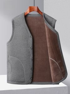 ROMON | Thickened Fleece Vest Lomond Mens Warmth Inner Wear Autumn Winter Standard Fit Polyester Fiber V-neck Single Button Closure
