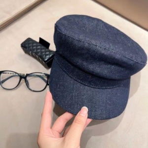 BILLI ZILLY | Retro British Style Flat Top Beret Hat Women Summer New Deep Blue Denim Newsboy Wide Brim Face Slimming Duckbill Cap