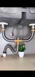 Bộ xi phông đồng chậu rửa bát đôi chống chuột chịu nhiệt hàng dày xi phông bồn rửa inox 2 hố 110mm cao cấp