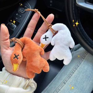 พวงกุญแจรูปการ์ตูนห่านพวงกุญแจของเล่นยัดนุ่นเป็ดย่าง2ชิ้นสุดสร้างสรรค์จี้ตกแต่งพวงกุญแจตุ๊กตาเป็ดสีน้ำตาลเป็ดอบสีขาวสุดสร้างสรรค์