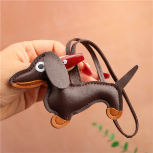 Cartoon Sausage Dog Leather Key Accessory Pendant Unique Decorative Dog Bag Charm Fashionable Tote Accessory Small Batch