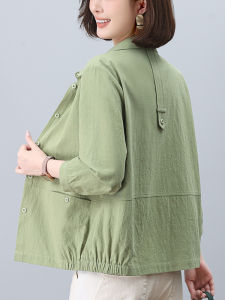 Pure Cotton Casual Loose Womens Shirt Spring Autumn New Style Thin Outerwear Large Size Middle-Aged Mom Solid Color Blouse