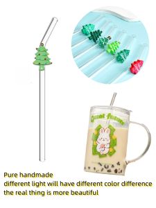 1/6PCS Christmas Tree Glass Straws for boba tea & cocktails. Trendy holiday drinkware for parties. Perfect gift for adults.