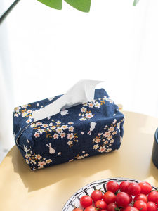 Japanese Style Sakura Pattern Tissue Box Cover Cloth Art Home Living Room Facial Tissue Storage Bag Simple Cute Cartoon Design