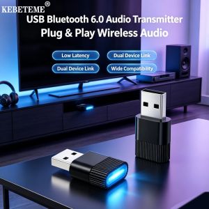 KEBETEME USB Bluetooth 6.0 Audio Transmitter Plug and Play Mini Bluetooth Adapter for PC TV Desktop Speaker Wired Headset Wireless Audio Transmission Dongle