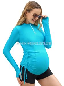 Bộ Đồ Bơi Ba Mảnh Cạp Thấp Tay Dài Màu Trơn Cỡ Lớn Cho Bà Bầu Đi Biển Tagkita Quần Đùi Tam Giác Đồ Bơi