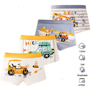 4 Pieces/Pack Boys Cotton Underwear Assorted Cars Patterns Boys Boxers Briefs Breathable Children Boxer Shorts For 3-14 Years