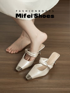 MIFEI | Leather Comfortable Summer Square Toe High Heel Mule Slip-ons