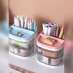 กล่องอเนกประสงค์ กล่องเก็บปากกา ดินสอ แปรงแต่งหน้า ลิ้นชัก 2 ชั้น สีพาสเทล CH0320 🌈