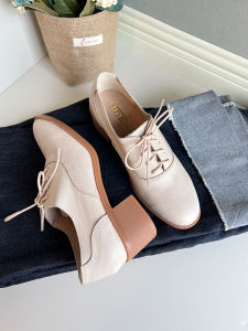 รองเท้าส้นสูงแบบสวมหัวโค้งมนสไตล์ย้อนยุค ส้นหนา สีน้ำตาล ทรงหัวมน สำหรับผู้หญิง รองเท้าแฟชั่นฤดูใบไม้ผลิ 2023