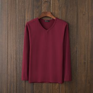 Slim Fit Long Sleeve T-Shirt V-Neck Pure White Autumn Youth Style Thin Base Shirt Daily Wear Polyester Fiber Regular Thickness