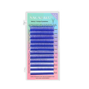 NAGARAKU YY Shape Eyelash Extensions Supplies Blue Purple Waved 4D Premade Volume Lashes Fluffy Natural