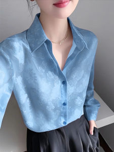 Áo Sơ Mi Chống Nắng Mỏng Màu Xanh Lam Cho Nữ Mùa Hè 2025 Áo Sơ Mi Voan Thanh Lịch Thoáng Khí Dài Tay Cổ Polo