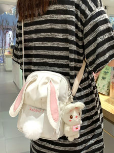 Cute Childrens Backpack Girls Crossbody Bag Student Outdoor Nylon Soft Shoulder Bag Animal Pattern Artistic Style Medium Size