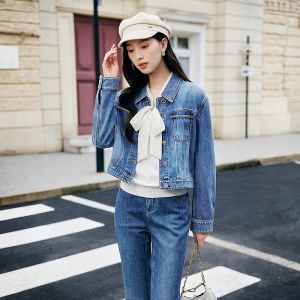Koradior | Pure Cotton Washed Denim Jacket Womens Short Outerwear