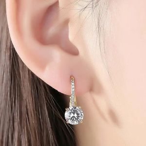 Huitan Classic Round Cubic Zirconia Drop Earrings for Women Simple Elegant Bridal Wedding Earrings High Quality Eternity Jewelry