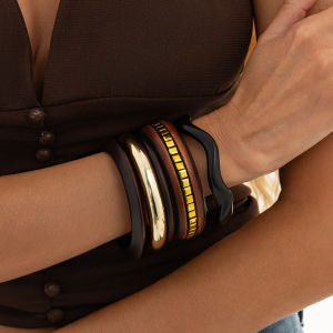 Ingemark | Ingemark 5 Pcs/Set Vintage Acrylic Wooden Round Bangles Bracelet for Women Ethnic Layering Stackable Wide Bracelet Jewelry Gift