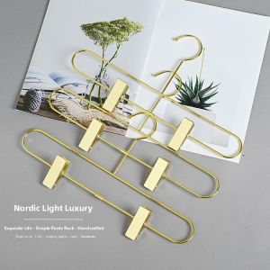 Gold Metal Pants Clamp Nordic Style Clothing Store Seamless Mobile Pant Skirt Hanger Golden Color Ironing Clothes Organizer