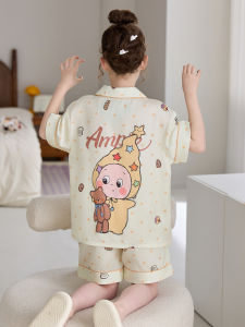 ANZHAOQI | Summer Short Sleeve Thin Silky Girl Sleepwear Set