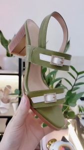 Giày sandal nữ cao gót 7cm hàng hiệu rosata hai màu đen xanh thời trang cao cấp ro528