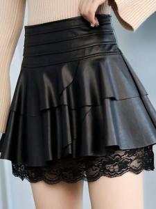 กระโปรงจีบสีดำเอวสูง กระโปรงสั้นหนัง กระโปรงทรงเอ กระโปรงจีบลูกไม้ กระโปรงทรงเค้ก แฟชั่นฤดูใบไม้ร่วง/ฤดูหนาว กระโปรงผู้หญิง