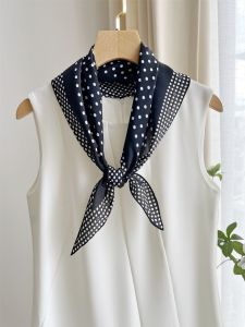 Fashionable Black White Polka Dot Silk Scarf Thin Double Gauze Diamond Pattern Necktie Stylish Silk Scarf Mulberry Silk Headband