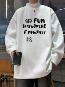 Áo Thun Dài Tay Dày Lót Lông Cừu Cổ Cao Thời Trang Mùa Đông Cho Nam in Chữ Ấm Áp Thoải Mái Thường Ngày