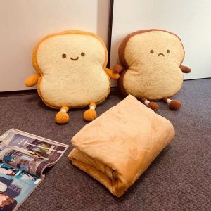 Cartoon Toast Foldable Office Nap Two-In-One Pillow Blanket Car Use Cushion Soft Plush Korean Style Square Shape Home Decor
