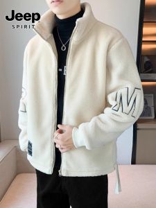 Jeep Spirit Mens Thickened Warmth Lamb Velvet Jacket Loose Fit Long Sleeve Youth Fashion Casual Outerwear Coat for Autumn Winter