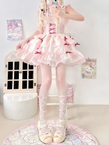 Lolita White Stockings Pure Desire Quilted Velvet Pink Bows Stockings Japanese Style JK Young Adult Pantyhose Thin