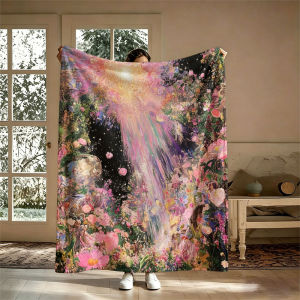BILIBILI | Floral Rainbow Burst Pink Flannel Blanket Perfect for Sofa Office Bed Travel Sleep Read Relax Camping Four Season Use