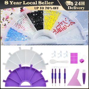 ❤️【Same Day Delivery】 6Grid Diamond Painting Tray Kit Large Capacity Drill Plate Palette Diamond Painting Pen Nail Art Beading Plate Cross Stitch Tool