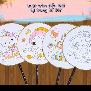Quạt Tròn Tiểu Thư Tự Tô Màu Cho Bé Chơi Hoặc Chụp Ảnh Với Áo Dài... - Tặng Kèm 6 Lọ Màu 1 Cọ Vẽ 1 Khay pha màu - SOHANEI FAM -Đồ Chơi DIY