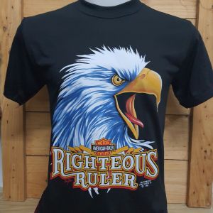 เสื้อ3d เสื้อฮาเลย์ ลายนกRighteous Rulerผ้าบาง ไม่มีตะเข็บข้างชายเย็บเดี่ยวคอกลมสีดำผู้ชาย ผู้หญิง ฝ้าย Man Clothing