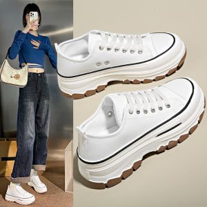 CODThick soled canvas shoes autumn new style sponge cake womens shoes height increasing Korean version casual sports white shoes