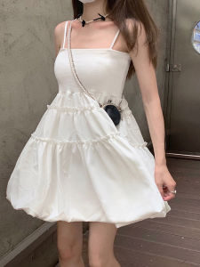 ชุดเดรสสั้นแขนกุดสีขาวสไตล์เกาหลีสำหรับผู้หญิงในช่วงฤดูร้อนปี 2024 ชุดเดรสยาวปานกลางเอวสูงเข้ารูปสไตล์เกาหลี Pure Desire สำหรับผู้หญิงส่วนตัว