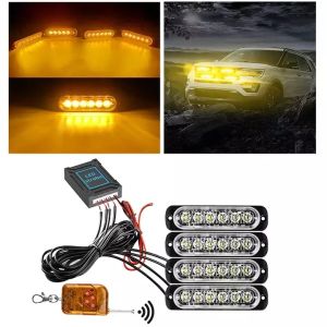 12V Car Strobe Grille Flashing Light Daytime Running Warning Light with Wireless Remote Control Emergency Signal Flash Red Blue