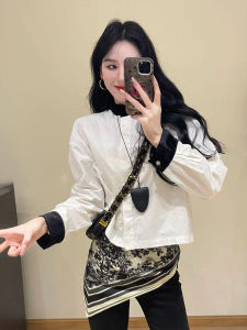 เสื้อเชิ้ตผู้หญิงคอตั้งแขนยาวทรงสลิมฟิตสไตล์ฤดูใบไม้ร่วงปี 2024 ผ้าฝ้ายผสมคอตตอนผสมแบบลำลอง