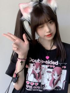 A Classmate Japanese Style Original Double-Sided Girl Print Summer New Arrival Pure Cotton Loose Short Sleeve T-Shirt Female Preppy Style