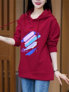 Mature Pure Fleece Womens Store Graffiti Bear Print Long Sleeve Loose Fit Casual Sweatshirt plus Size Comfortable Springwear