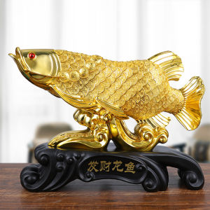 Lucky Gold Dragon Fish Figurine Decorative Item for Living Room Office Bar Cabinet Opening Gift Moving in Present for Friends