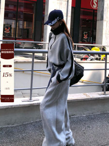 Liu Wan Jun American Retro Lazy Style Sportswear Set Women Fashionable Color Block Loose Casual Pants Two Piece Set