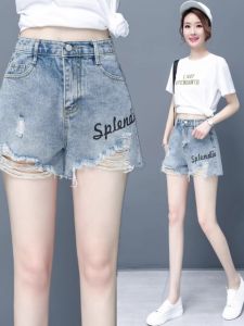 กางเกงขาสั้นยีนส์เอวสูงสำหรับผู้หญิงในช่วงฤดูร้อนปี 2024 กางเกงขาสั้นทรงหลวมเอวสูงสีเข้ม กางเกงขายาวทรงหลวมสำหรับใส่ไปทำงาน