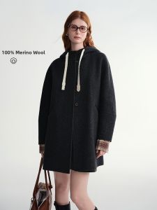 DUSHU | Slimming Casual Hooded Cord Pullover Womens Wool Coat