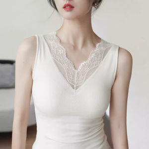 chaqi | Thermal Warm Plush Camisole Top Slimming Lace V-Neck With Pads