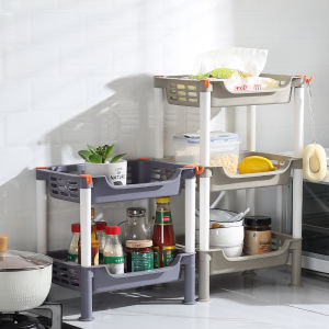 Kitchen Countertop Plastic Storage Rack with Wheels Home Use Bedroom Living Room Bathroom Standalone Organizer Shelf