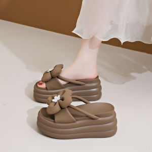 Womens Thick Heel Slippers Outdoor Wear Summer New Fashion Flower High-End Cool Drag Womens Shoes Korean Style Ultra-Fiber Leather