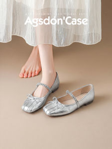 Agsdon | Silver Low Heel Summer Mary Jane Shoes for Dresses