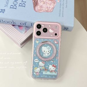 Sanrio | Sanrio HelloKitty Phone Case With Magnetic Ring Stand For iPhone 15 16 17 Pro Max Large Camera Window Shockproof Cover For Girls